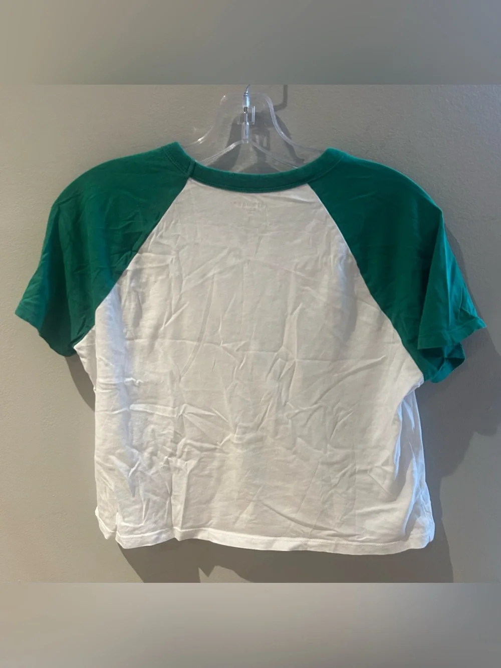 Old Navy White Tee with Green Raglan Sleeves